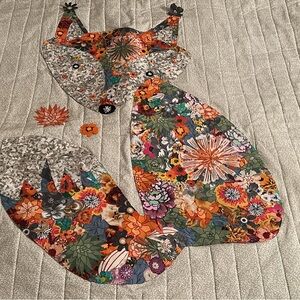 New Homemade Patchwork Colorful Floral Fox Wall Hanging Quilt